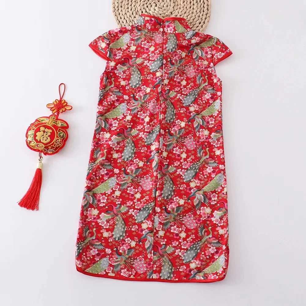Summer dress girls cheongsam fashionable red dress girls dress childrens traditional Chinese clothing casual childrens cheongsam vestXJ250410
