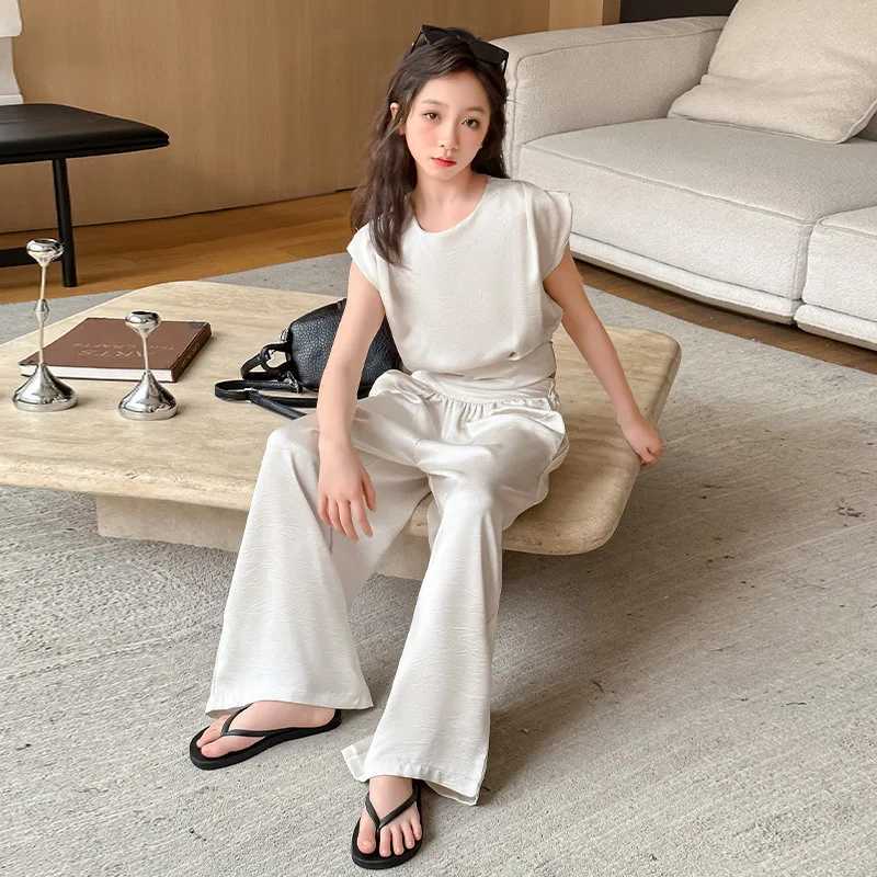 Baby girl clothing set girls summer vest set 2024 new Korean fashion big thin loose straight leg wide leg pants 2-piece setXJ250410