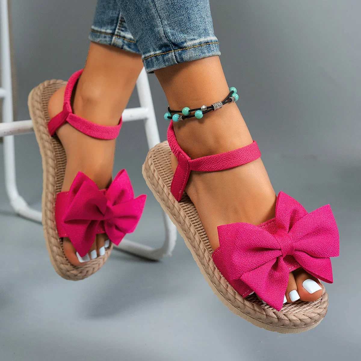 Womens Sandals 2025 New Fi Bow Flat Shoes Womens Soft Outdoor Lightweight Beach Sandals Womens SandalsXJ250410
