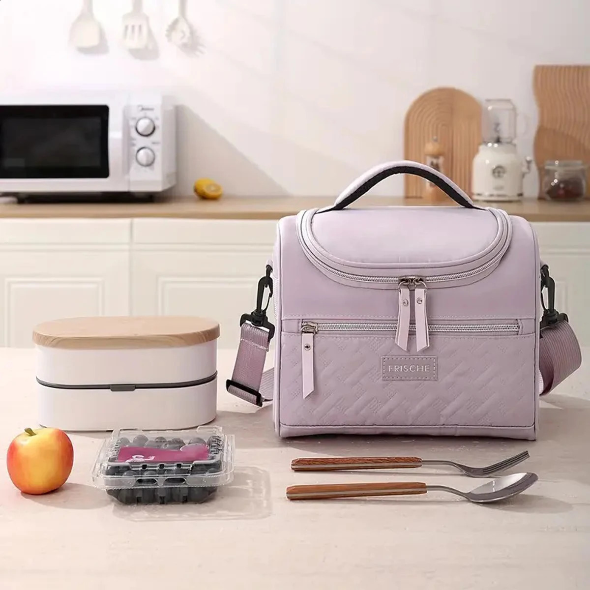 Large insulated lunch bag cooler hand washed durable polyester box with padded shoulder straps suitable for work school and picnics 250401