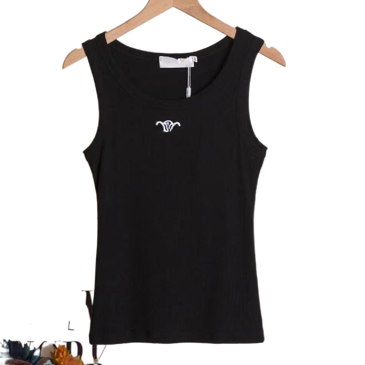 Women designer knitted cotton embroidered logo letters summer threaded vest SMLXL