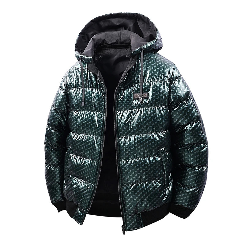 Streetwear Bright Silver Puffer Jackets for Men Thicken Winter Mens Coats Casual Hooded Parkas Cotton Wadded Heated Jacket Men 251106