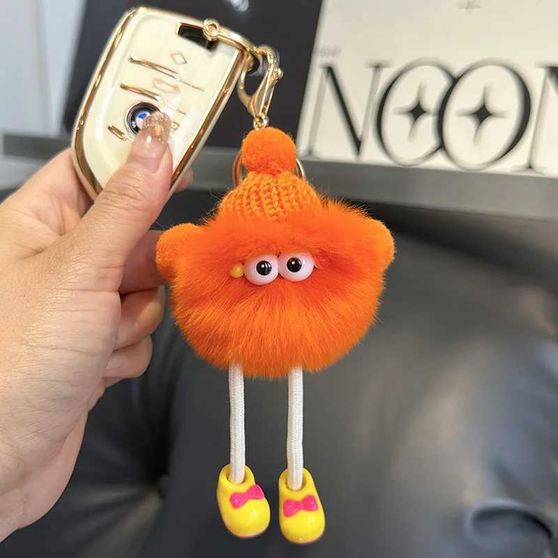Cute fluffy fur fluffy keychain soft plush ball keychain car keychain female charm bag small brick pendant jewelry W250411