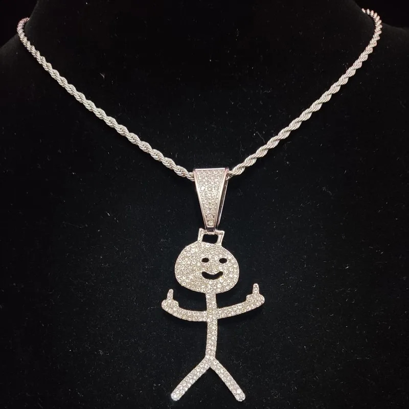 Mens womens hip-hop stickers middle finger pendant necklace fashionable hip-hop ice pendant shiny and interesting pendant necklace charming jewelry 25