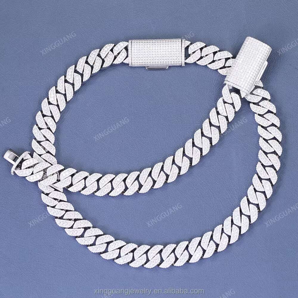 Hip Hop 15mm Wide Solid Silver Iced Out D/VVS Moissanite Men Necklace Cuban Link Chain Factory Price