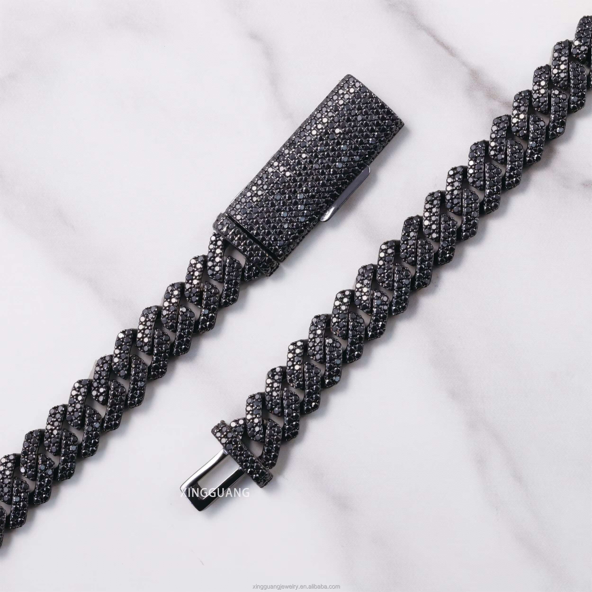 Popular VVS Black Diamond Chain for Men 2rows 10mm 12mm S925 Black Plated Iced Out Moissanite Cuban Link Chain Hip Hop Necklace