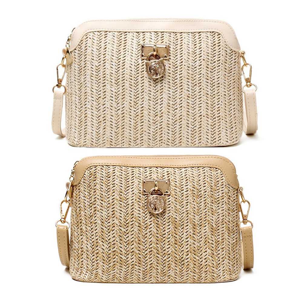 Korean Straw Shoulder Bags Women Shell Woven Messenger Travel Crossbody HandbagsT251110