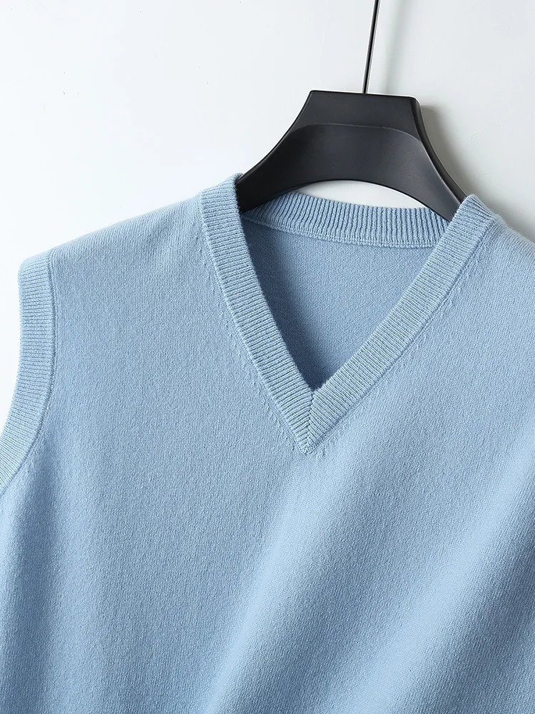 Autumn Winter Mens Wool Vests Vneck Sleeveless Pullover Sweater 100 Merino Knitted Basic Smart Casual Cashmere Waistcoat 251104