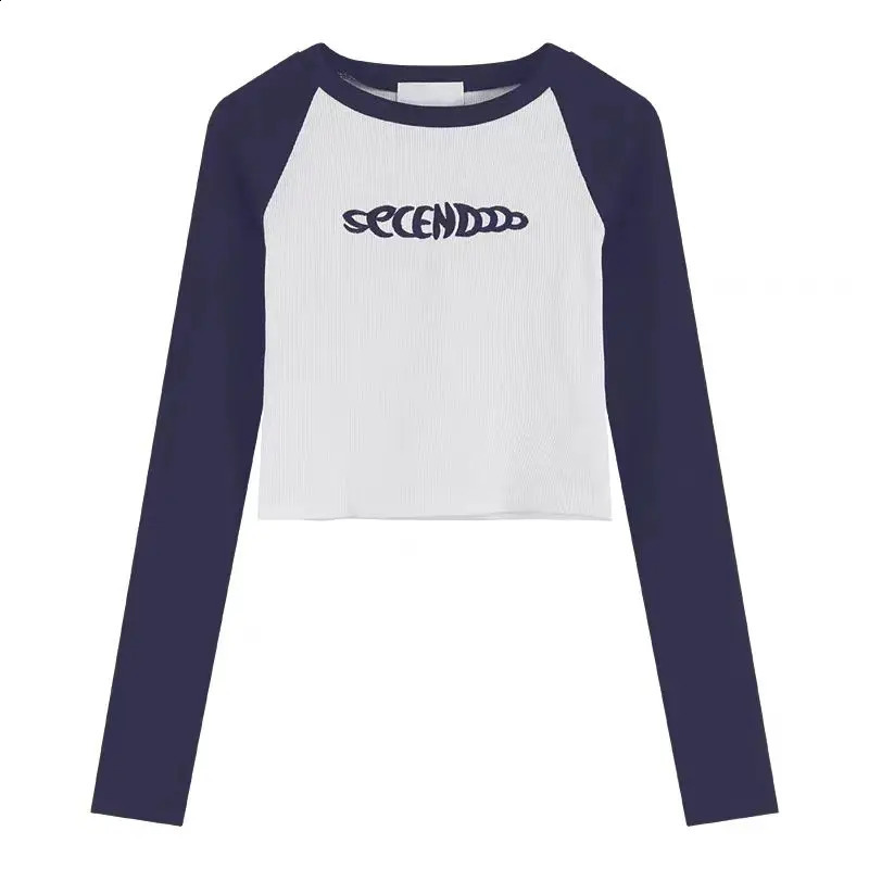 Splicing long sleeved Tshirt for women embroidered top 250411Z