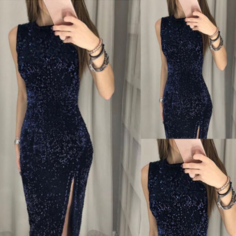Nightclub Sexy Women's Irregular Sequin Split Dress