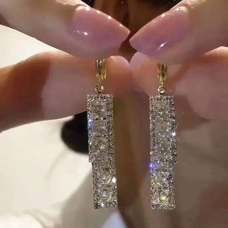 New Fashion Trend Unique Design Elegant And Exquisite Rectangular Zircon Earrings For Women Jewelry Wedding Party Premium Gifts