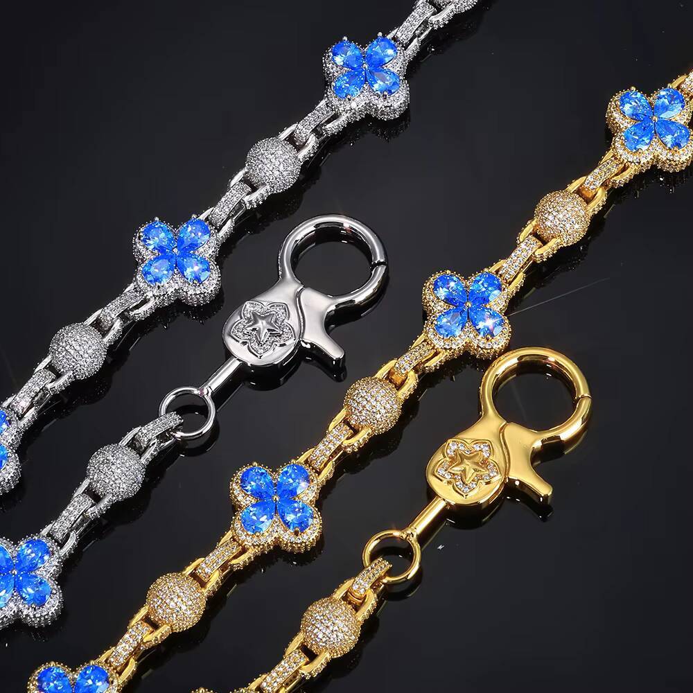 NUOYA Four Leaf Clover Pants Chain Spherical Cuban Link Hip Hop Jewelry Iced Out Moissanite Diamond Gift