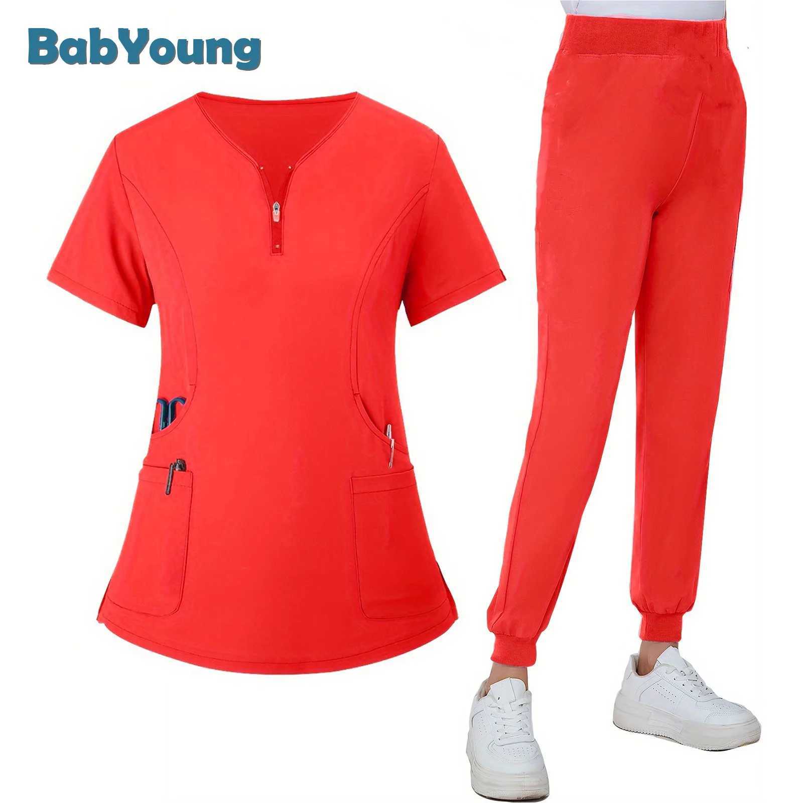 Babyoung multi-color womens short top+pants medical nurse uniform frosted set X250410