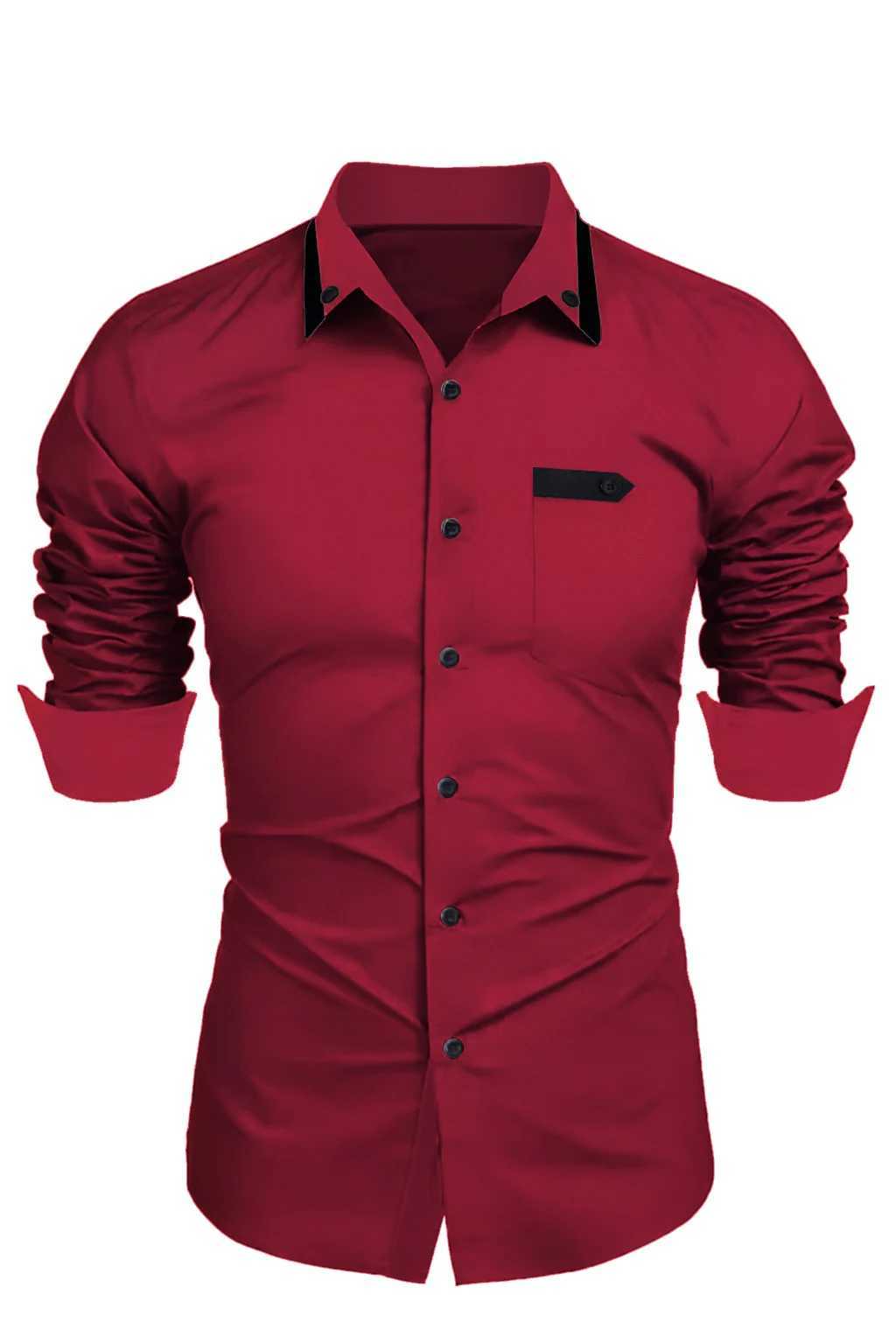 2024 Spring/summer new mens fashion trend double color collar personality pocket fashion slim-fit long-sleeved shirt K251110