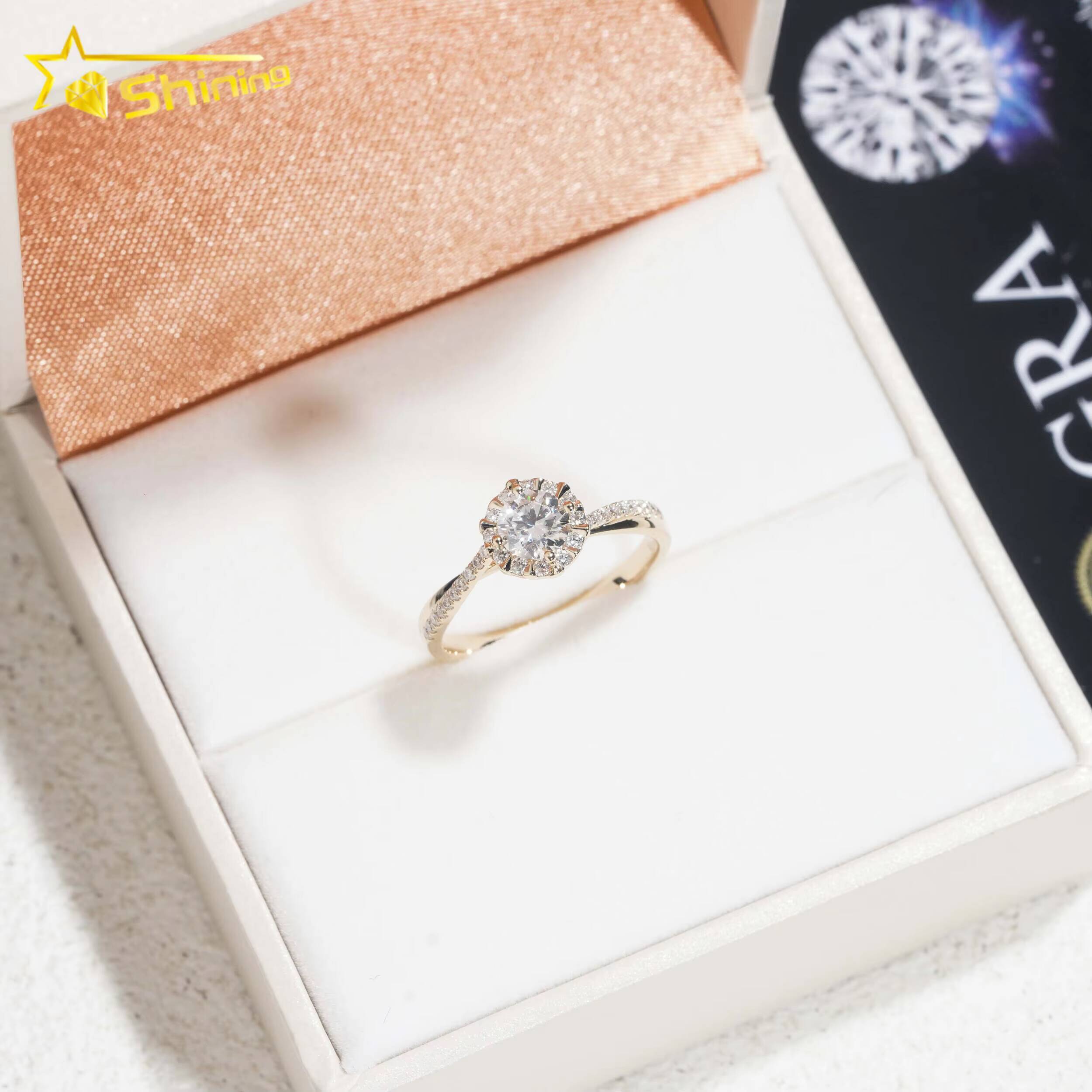 Custom 14K Solid Gold Salitaire Diamonds Plain Band Symple Design Lab Grown Moissanite Diamonds Engagement Rings