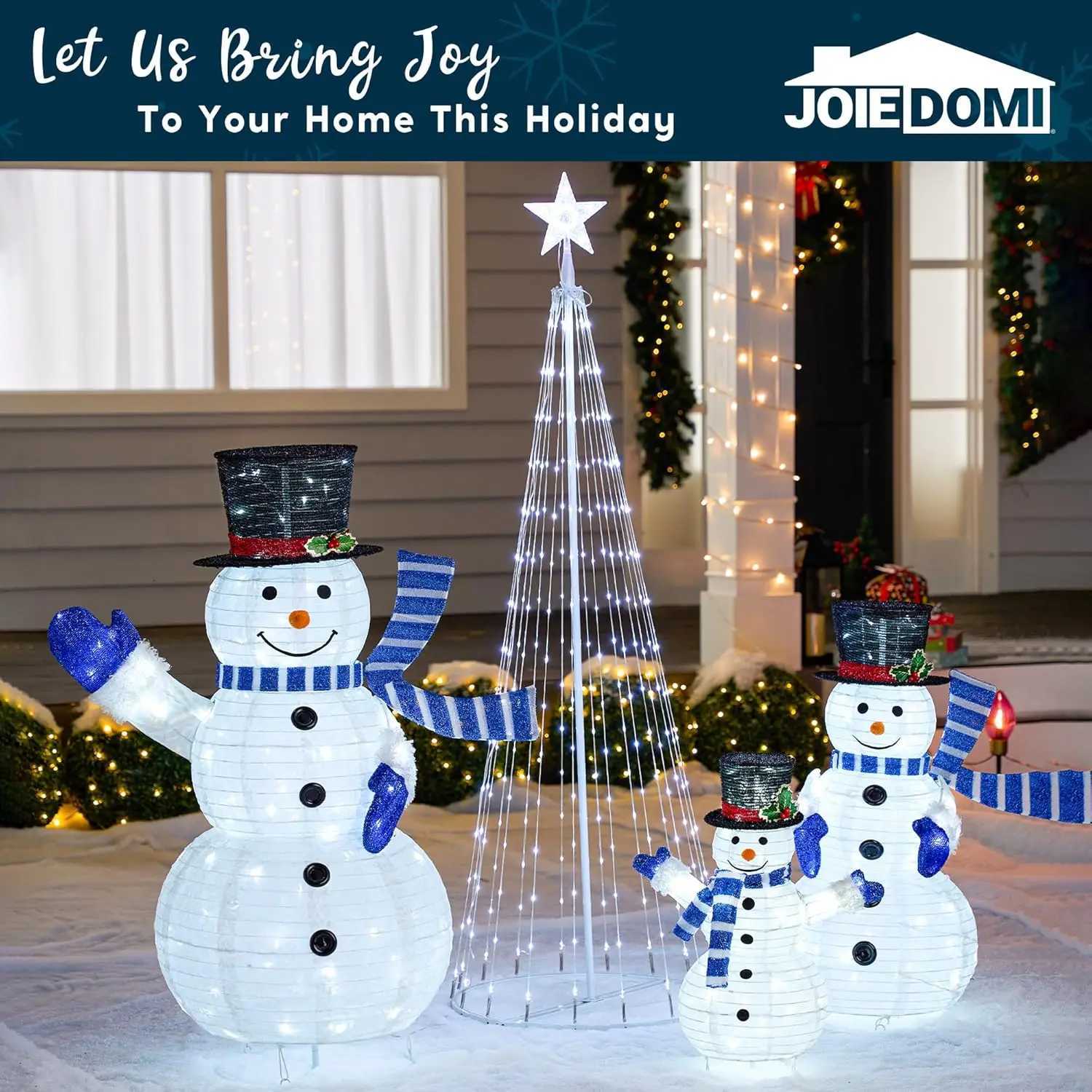 Christmas JOYFY 3 Pcs 3D Christmas Collapsible Snowman Yard Light 270 Pre-Lit LED Cool White Light for Indoor Outdoor Garden Holiday Dcor Y251111
