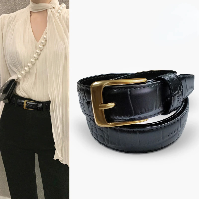 Genuine Leather Simple Versatile Pattern Womens Thin Belt Decoration with Dress Fashion Casual Trouser Straps 251031