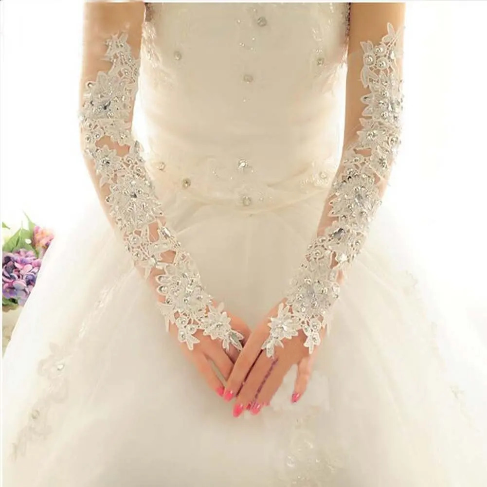 Fingerless Rhinestone Lace Bridal Wedding Gloves Long Fancy Party Wedding Opera Appliques Gloves 250408