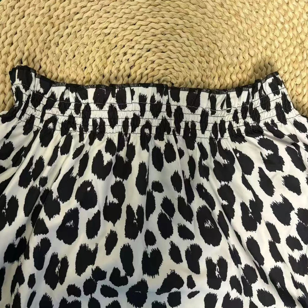 Womens springsummer casual leopard print single shoulder long sleeved Tshirt 250411Z