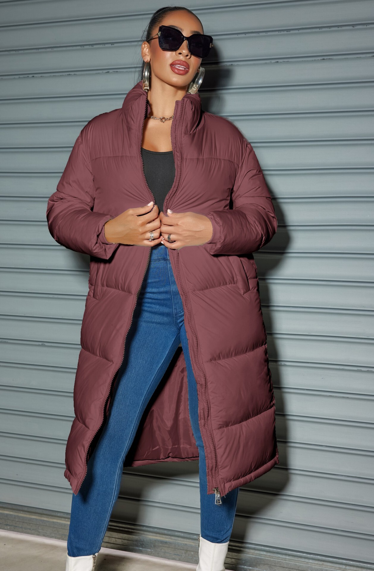 2025 Winter Long Robe Women's Fashion Zipper Solid Color Cotton Jacket Warm Coat