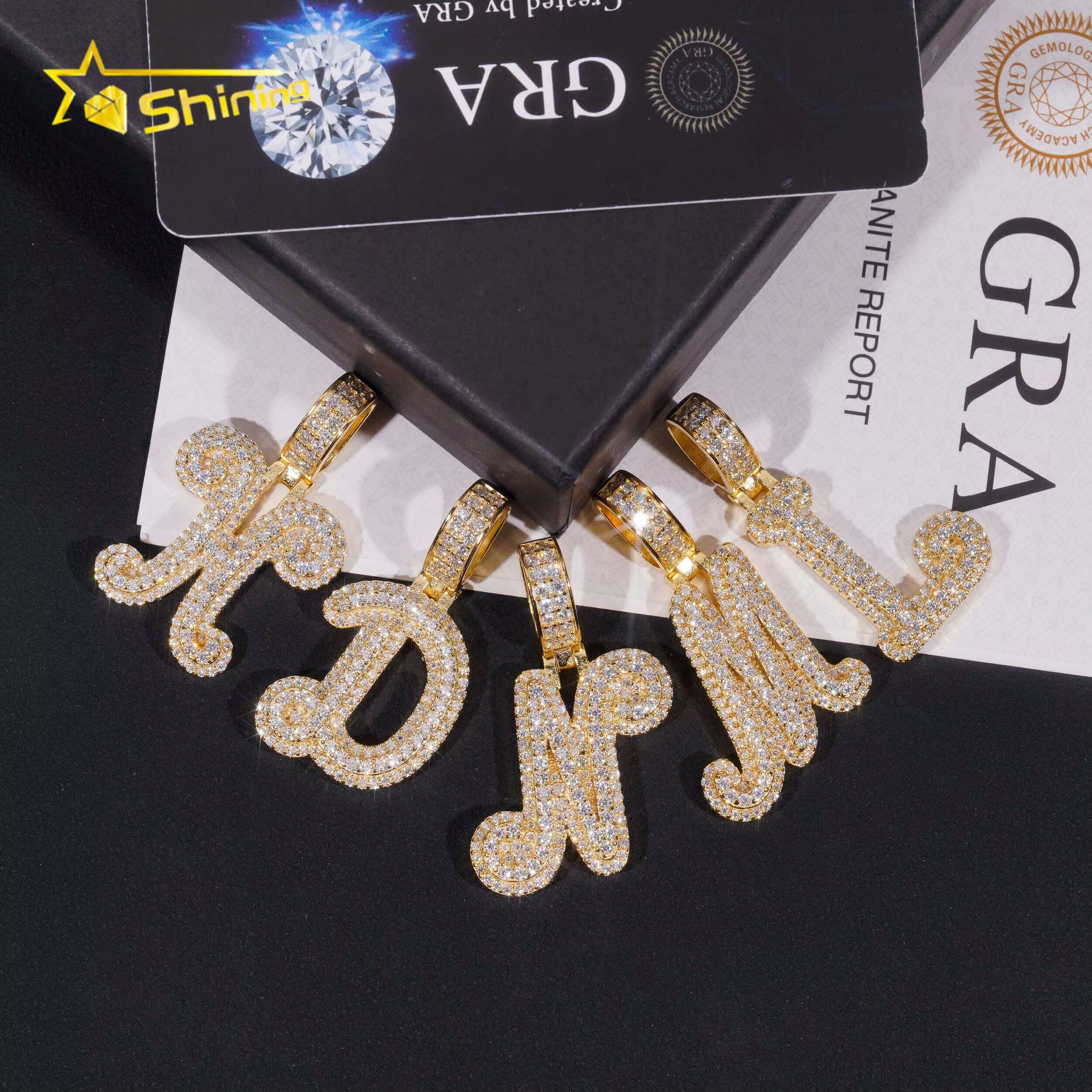 Real 925 Sterling Silver VVS Diamond Pass Diamond Tester Hip Hop Jewelry Initial Letter Iced Out Moissanite Pendant