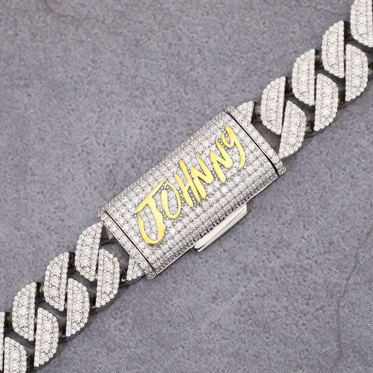 Fine Hip Hop Jewelry 15mm Width 925 Solid Silver GRA Certificate D Color VVS Moissanite Cuban Link Chain