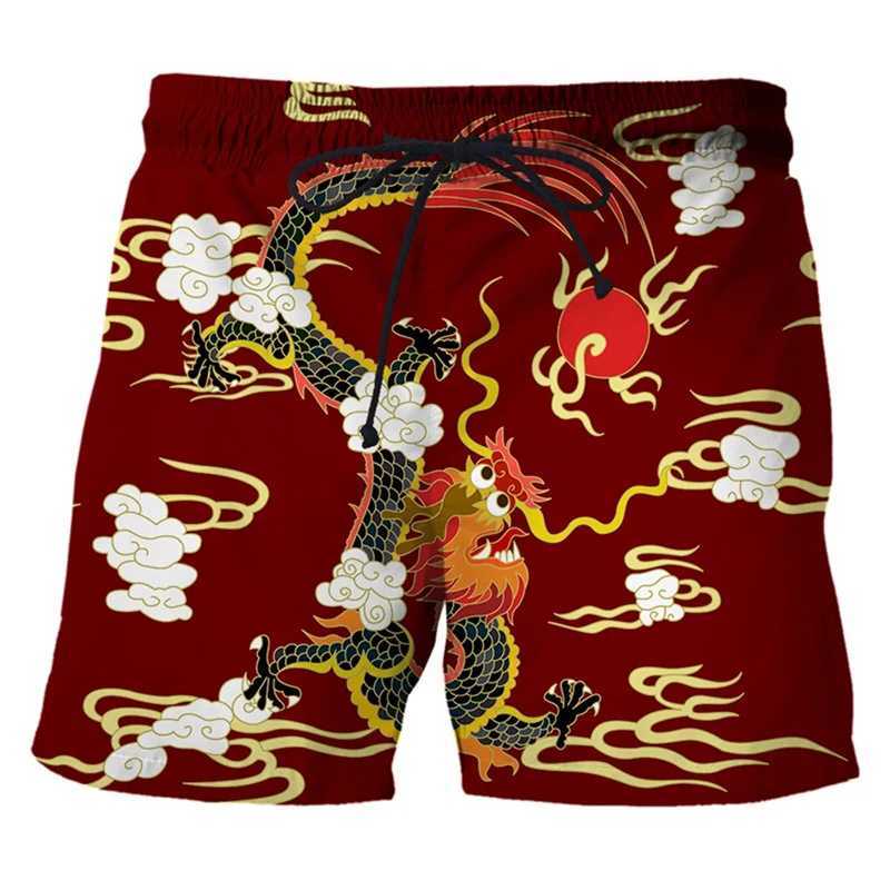 Chinese Loong 3d printed mens swimming trunks Hawaiian beach shorts loose quick drying surfboard shorts swimsuit street shortsW250410