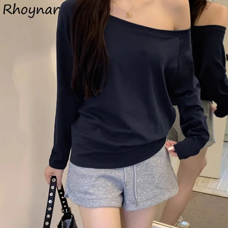 No Hat Hoodies Women Autumn Sexy Spicy Girls Solid Simple Basic Off Shoulder Baggy Cozy Streetwear Korean Style Prevalent Cool 250410