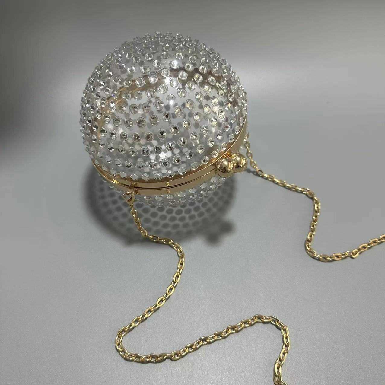 New trendy acrylic hand held diamond bag round ball vacation beach wedding banquet bag single shoulder crossbody bag