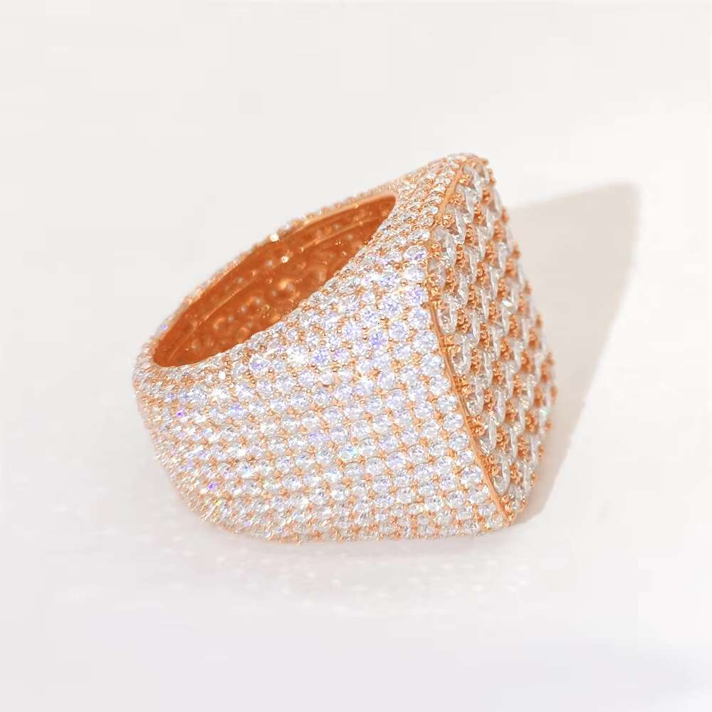 Custom Fine Jewelry Hip Hop Iced Out VVS Moissanite Ring 925 Sterling Silver Full Moissanite Men Ring Hiphop Lab Diamond Ring