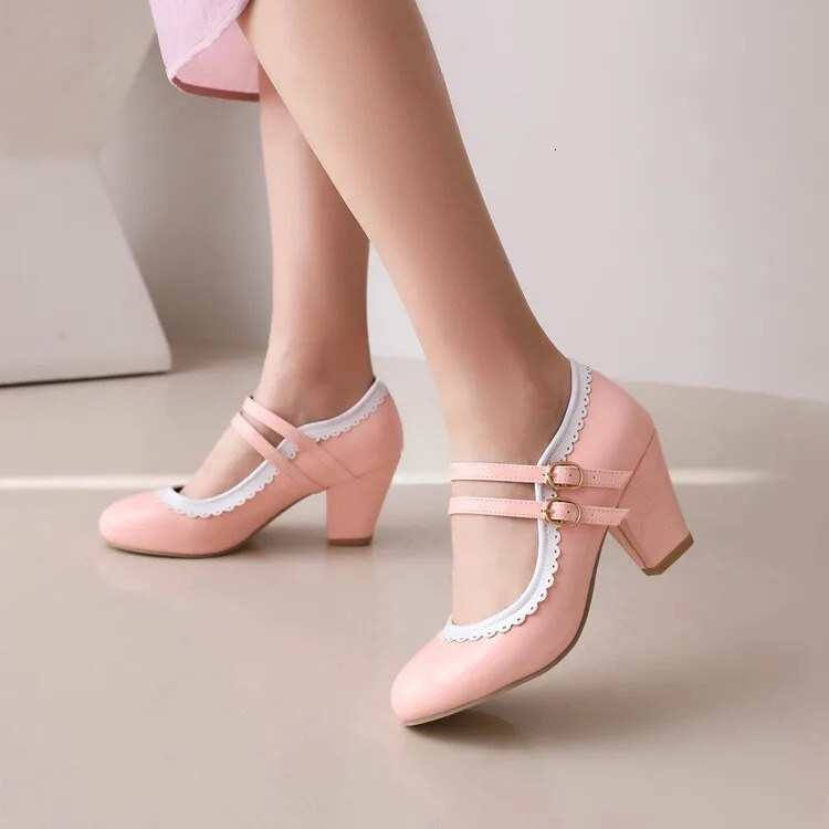 LIHUAMAO candy color patent leather Mary Jane shoe chunky heel women shoes ankle strap pumps party cosplay uniform wedding shoes 251106