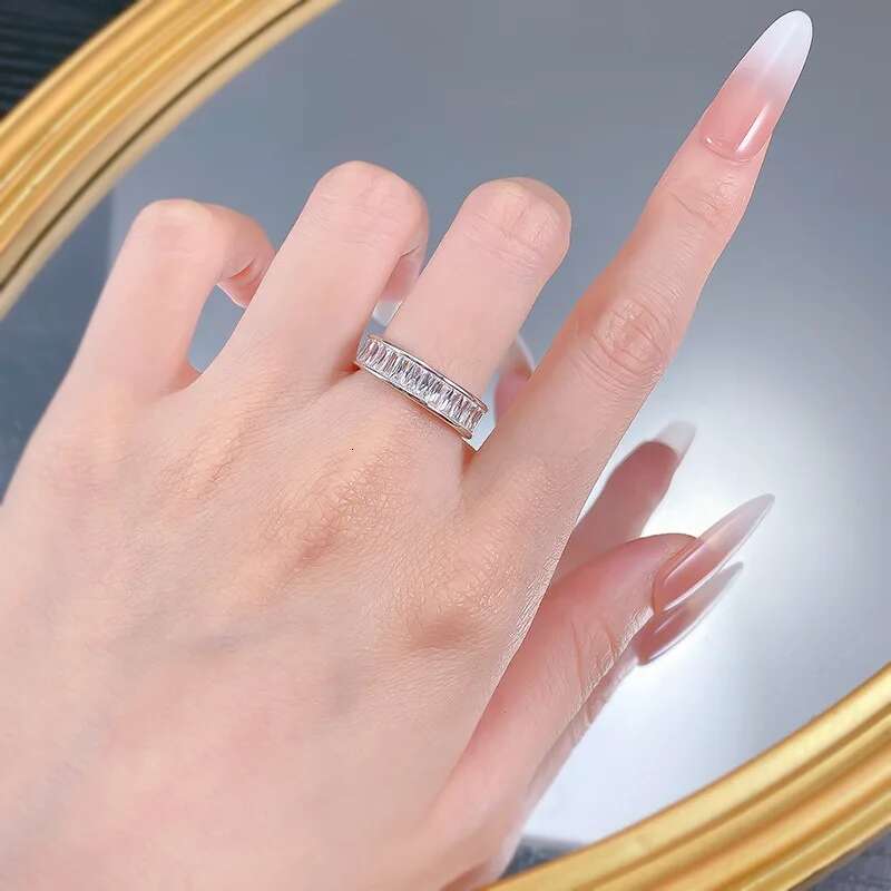 Rulalei Eternity Elegant Wedding Rings Pure 925 Sterling Silver Princess Cut White 7A Zircon CZ Diamond Party Fashion jewelry