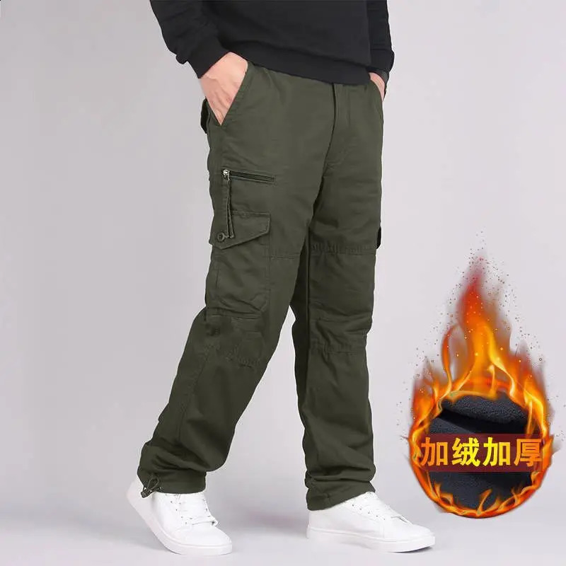 Winter cotton pants mens doublelayer wool cargo waterproof 250407