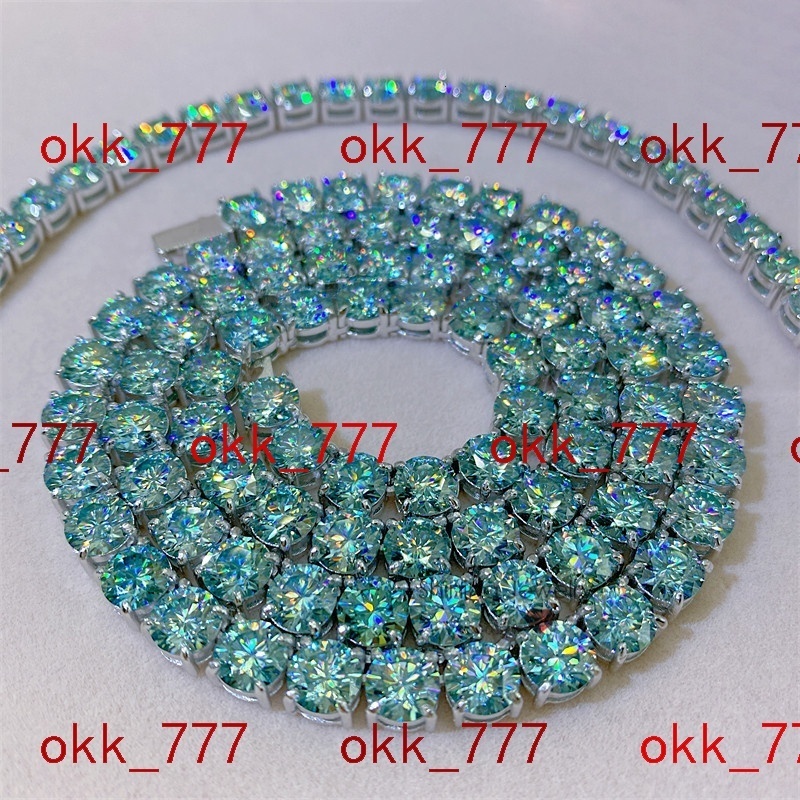 Hip Hop Hot Sell Factory Direct Sell Sterling Silver 925 White Gold 6.5mm Blue Moissanite Tennis Chain