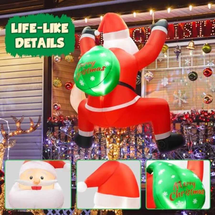 Christmas 6FT Christmas Inflatable Decorations Hanging Santa Builtin Bright LEDs Climbing Santa Claus with Gift Bag for Window Wall Outdo Y251111