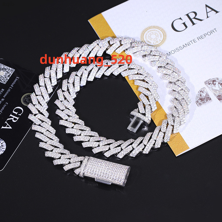 Luxury Hip Hop Jewelry 2 Rows 15 Mm Vvs Moissanite Diamond 925 Sterling Silver Cuban Link Chain