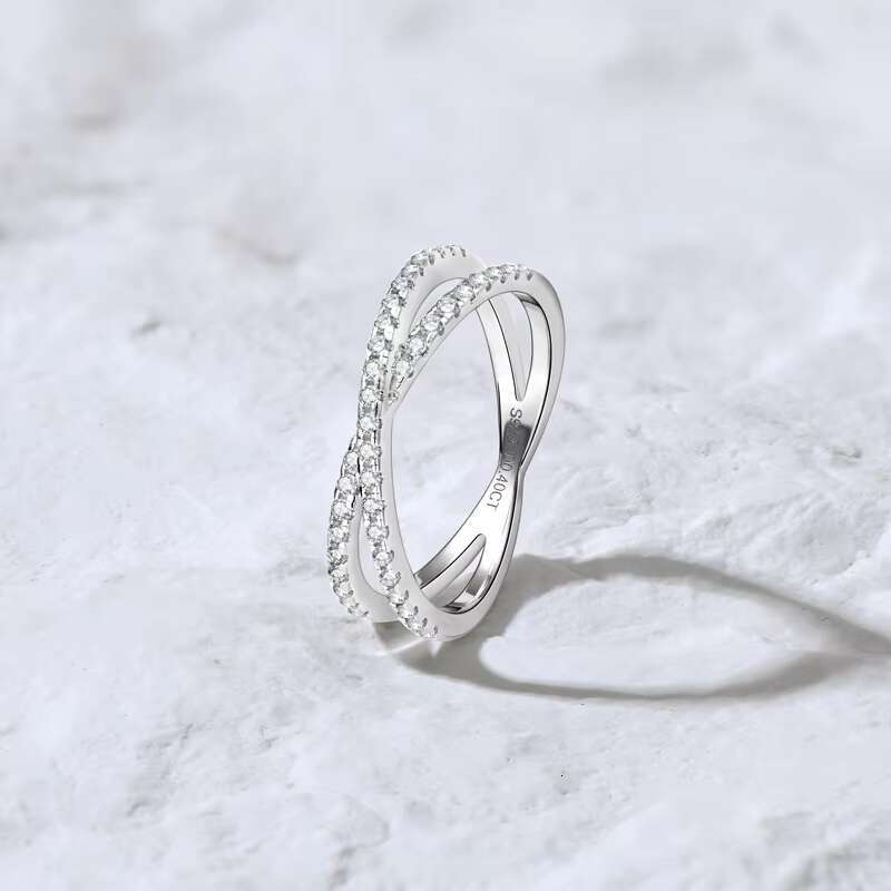 Most Popular with GRA Certification 1.3mm Moissanite S925 Sterling Silver X Half Eternity Band Ring