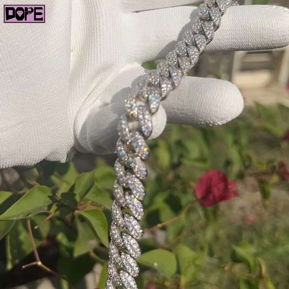 12mm Vvs Iced Out Moissanite Cuban Link 925 Sterling Silver Hiphop Rapper Moissanite Cuban Chain