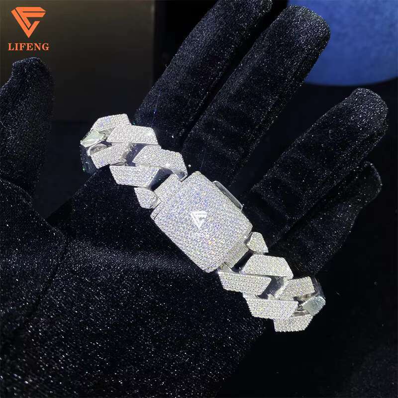 Hip Hop Jewelry Moissanite Bracelet 4rows 20mm Wide 925 Silver VVS Moissanite Iced Out Diamond Cuban Link Chain Bracelet Men