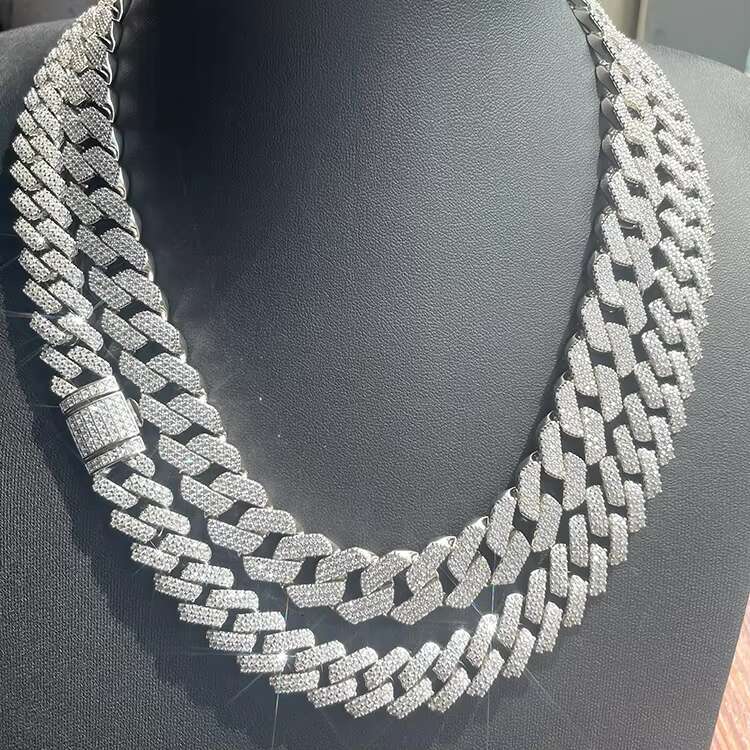 Wonderful Detail 925 Silver Bling Jewelry 13mm 15mm 18mm Free Fire Moissanite Diamond 2row Hip Hop Cuban Link