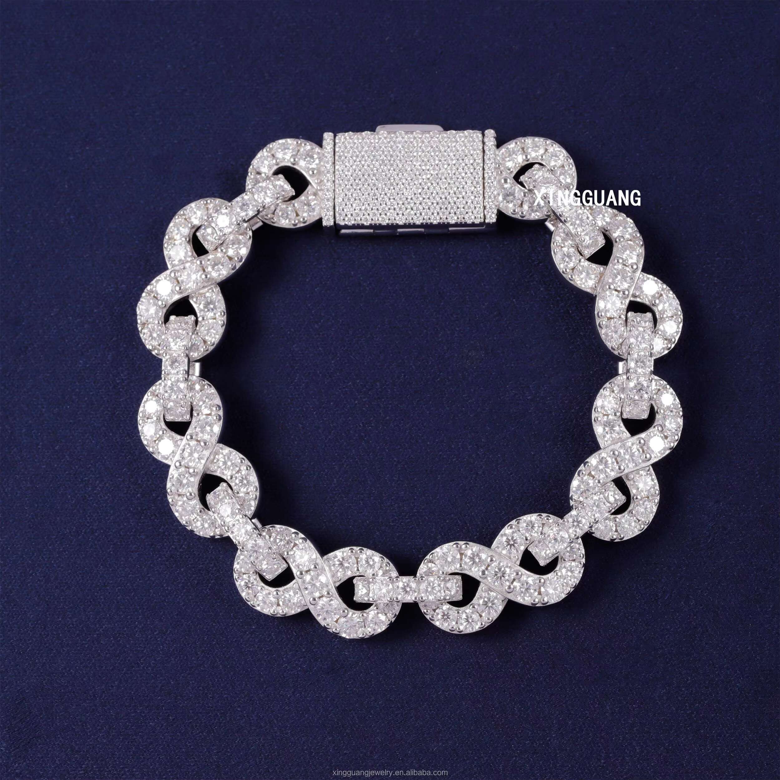 Luxury Hip Hop Moissanite Jewelry 13mm Infinity Link Chain 925 Sterling Silver Bracelet Necklace Iced Out Cuban Chains for Men