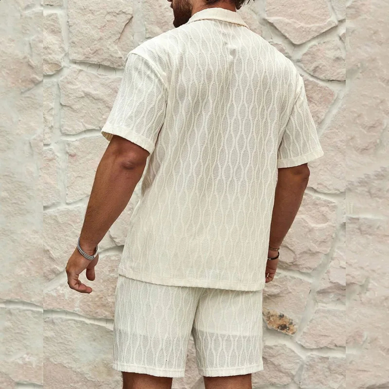 fashion casual cotton linen loose mens short sleeved shorts set beach vacation breathable quick drying 2piece 250411