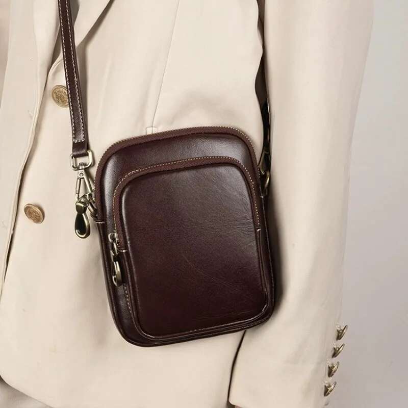 Genuine Leather Handbag For Women 2024 Trend Small Simple Vegetable Tanned Cowhide Mobile Phone Crossbody Shoulder Bag