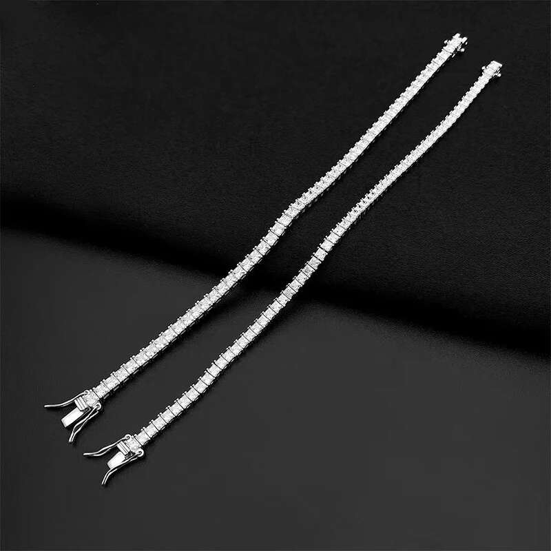 2.5-3mm D Color Princess Cut Moissanite Tennis Chain Bracelet 925 Sterling Silver Women Moissanite Bracelets Bangles Hiphop Gift