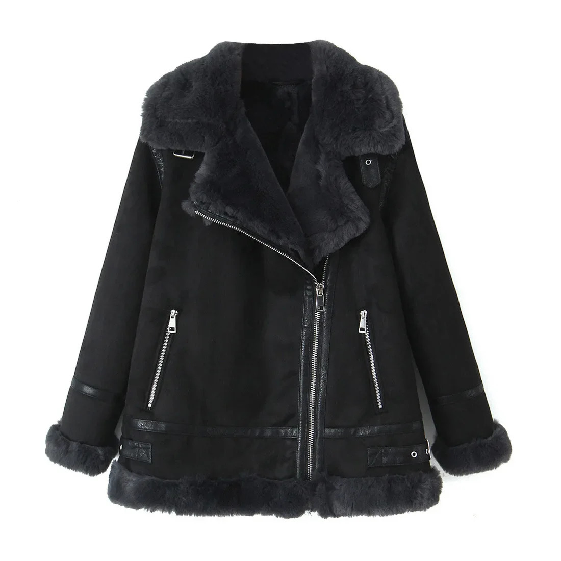 Casual Thickened Lamb Velvet Jacket Womens Autumn Winter Clothes Simple Style Outerwear Full Sleeve Flip Collar Coat 251106