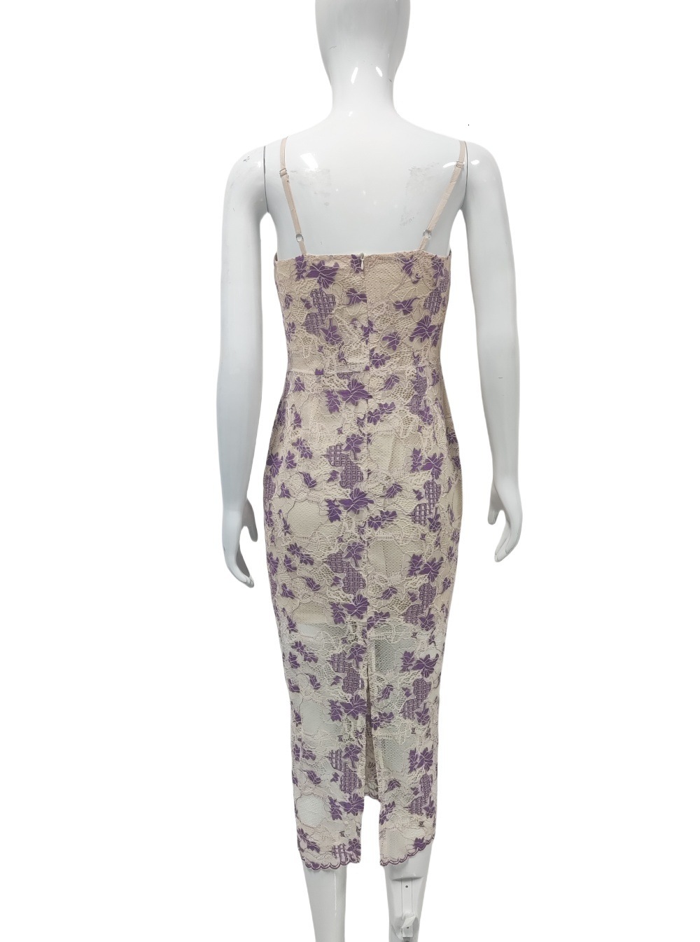 Hot selling French heavy industry with lace floral cutouts, pure desire style, mid length, back slit dress