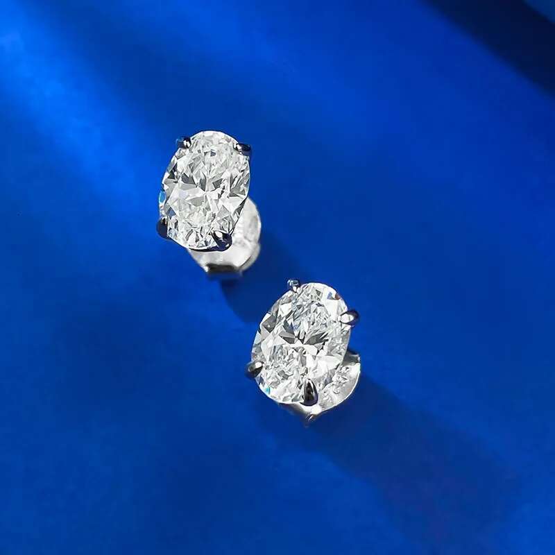 2025 Ins Top Sell Elegant Simple Fine Jewelry Real 100% 925 Sterling Silver Oval White Moissantite Diamond Women Stud Earring