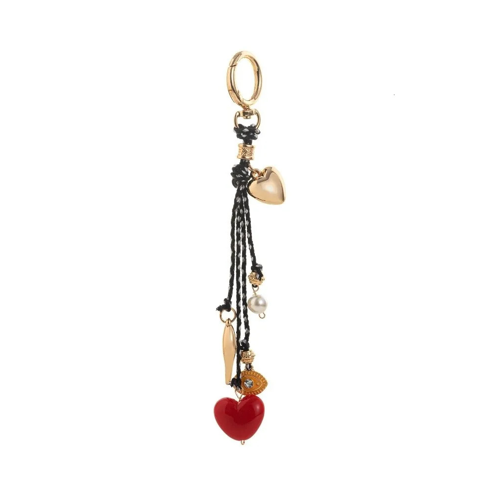 Ins Style Cute Love Heart Bag Pendant Pearl Braided Rope Fish Shape Key Chain Rhinestone Elegant Bag Hanging Ornaments Car Key 251110