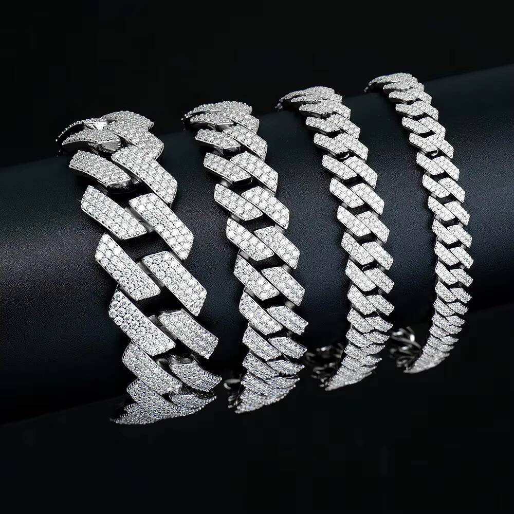 Hip-hop Pass Diamond Tester New S925 Silver Factory 10mm Iced Out Vvs Diamond Mossanite Cuban Link Chain Bracelet for Men