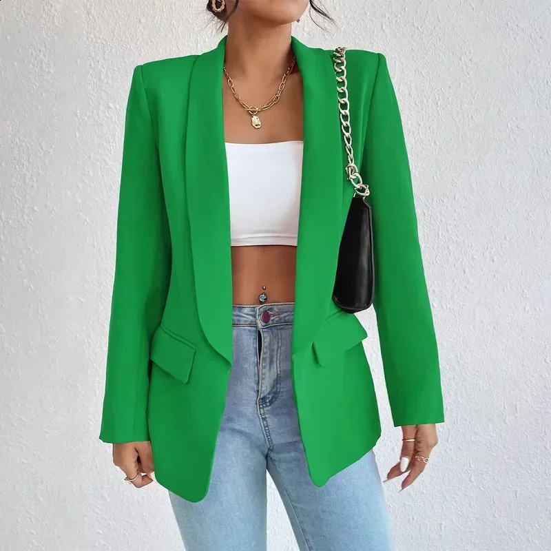 Spring womens solid polyester cotton non stretch long sleeved office jacket fashion outerwear 250407